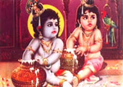 Krishna and balarama stealing butter